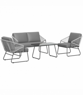 Outsunny 4 Piece Rattan Garden Furniture Set with Cushions, Grey