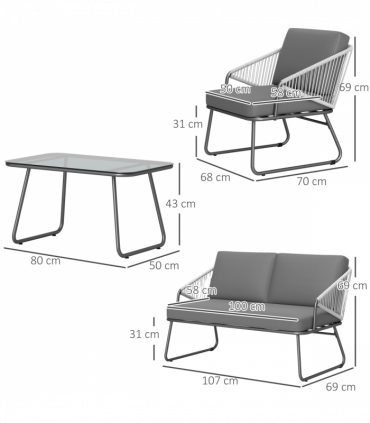 Outsunny 4 Piece Rattan Garden Furniture Set with Cushions, Grey