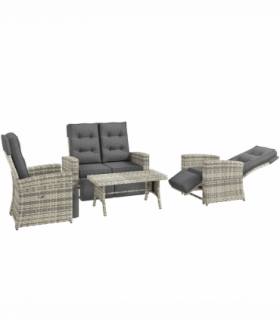 Outsunny 4 Piece Rattan Garden Furniture Set with Sofa, Glass Table, Light Grey
