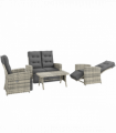 Outsunny 4 Piece Rattan Garden Furniture Set with Sofa, Glass Table, Light Grey