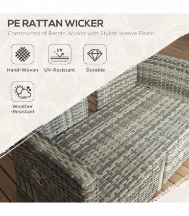 Outsunny 4 Piece Rattan Garden Furniture Set with Sofa, Glass Table, Light Grey