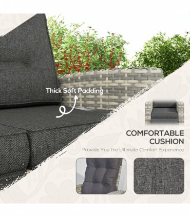 Outsunny 4 Piece Rattan Garden Furniture Set with Sofa, Glass Table, Light Grey