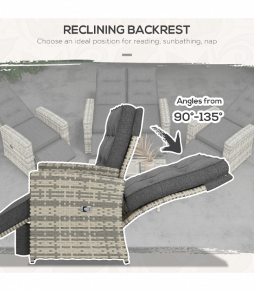 Outsunny 4 Piece Rattan Garden Furniture Set with Sofa, Glass Table, Light Grey