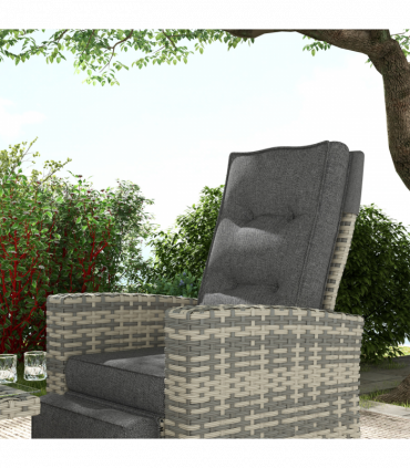 Outsunny 4 Piece Rattan Garden Furniture Set with Sofa, Glass Table, Light Grey