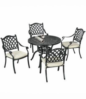 Outsunny 4 Seater Outdoor Dining Set with Cushions Parasol Hole Cast Aluminium