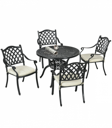 Outsunny 4 Seater Outdoor Dining Set with Cushions Parasol Hole Cast Aluminium