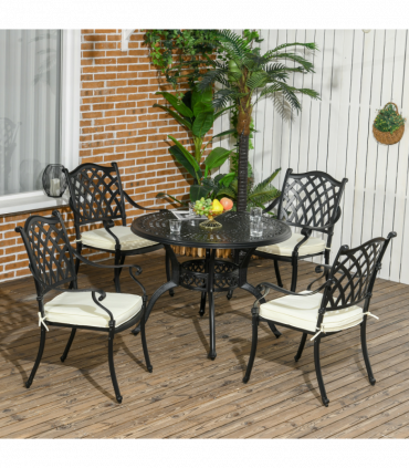 Outsunny 4 Seater Outdoor Dining Set with Cushions Parasol Hole Cast Aluminium