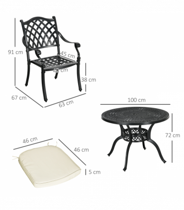 Outsunny 4 Seater Outdoor Dining Set with Cushions Parasol Hole Cast Aluminium