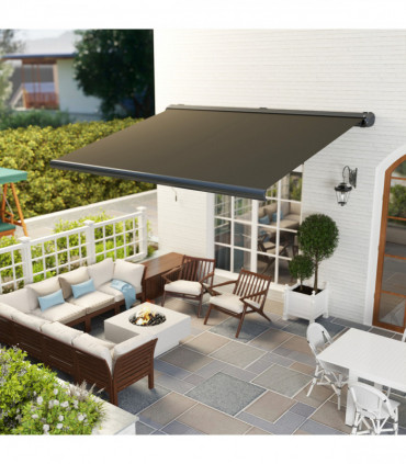 Outsunny 4x3(m) Full Cassette Electric Awning, Aluminium Frame, Dark Grey