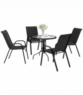 Outsunny 5 PCs Garden Furniture Set, Round Table and Stackable Chairs, Black