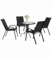 Outsunny 5 PCs Garden Furniture Set, Round Table and Stackable Chairs, Black