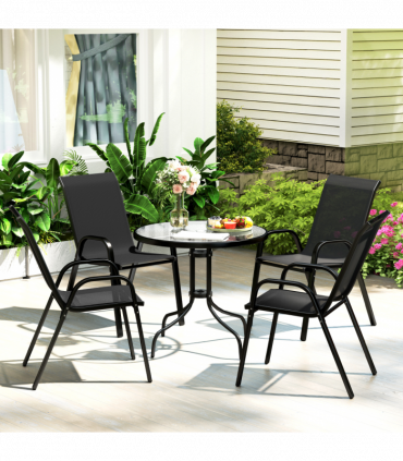 Outsunny 5 PCs Garden Furniture Set, Round Table and Stackable Chairs, Black
