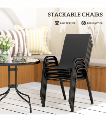 Outsunny 5 PCs Garden Furniture Set, Round Table and Stackable Chairs, Black