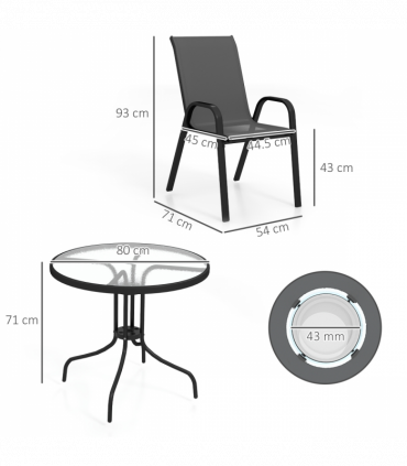 Outsunny 5 PCs Garden Furniture Set, Round Table and Stackable Chairs, Black