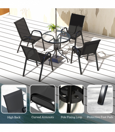 Outsunny 5 PCs Garden Furniture Set, Round Table and Stackable Chairs, Black