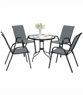 Outsunny 5 PCs Garden Furniture Set, Round Table and Stackable Chairs, Grey