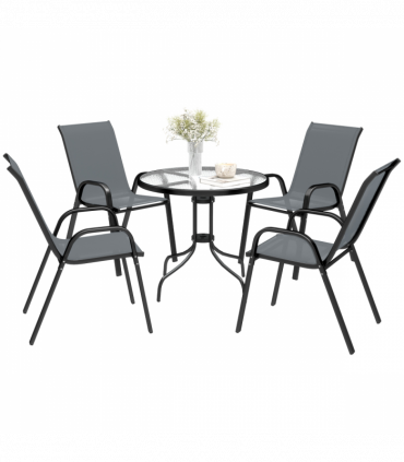 Outsunny 5 PCs Garden Furniture Set, Round Table and Stackable Chairs, Grey