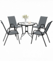Outsunny 5 PCs Garden Furniture Set, Round Table and Stackable Chairs, Grey