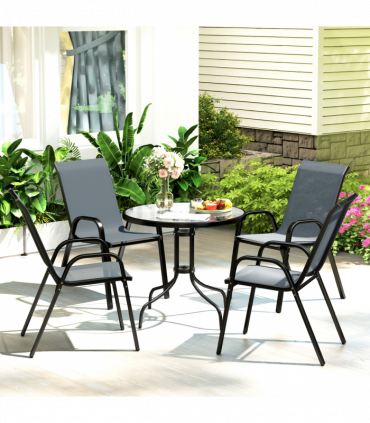 Outsunny 5 PCs Garden Furniture Set, Round Table and Stackable Chairs, Grey