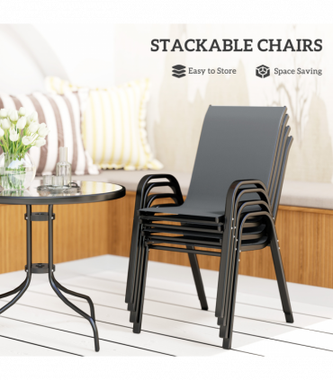 Outsunny 5 PCs Garden Furniture Set, Round Table and Stackable Chairs, Grey
