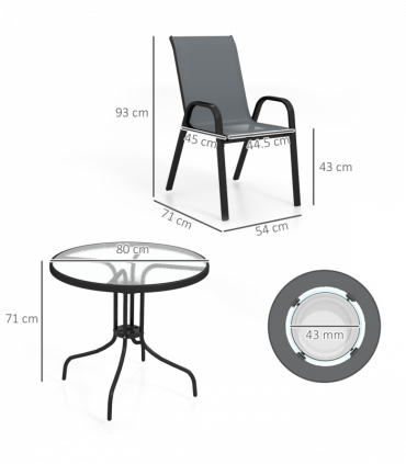 Outsunny 5 PCs Garden Furniture Set, Round Table and Stackable Chairs, Grey