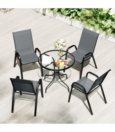 Outsunny 5 PCs Garden Furniture Set, Round Table and Stackable Chairs, Grey