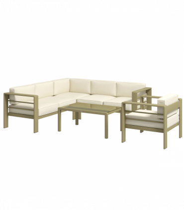 Outsunny 5 PCs Garden Sofa Set w/ Cushions, Aluminium Furniture Sets, Gold