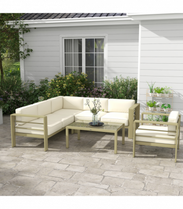 Outsunny 5 PCs Garden Sofa Set w/ Cushions, Aluminium Furniture Sets, Gold