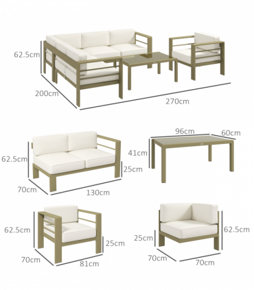 Outsunny 5 PCs Garden Sofa Set w/ Cushions, Aluminium Furniture Sets, Gold