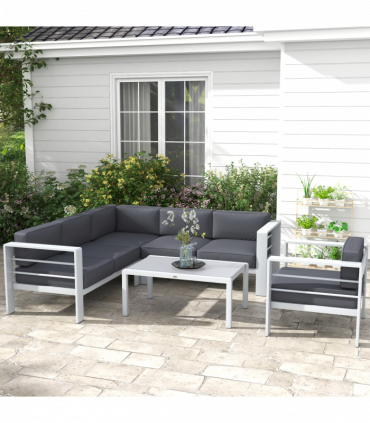 Outsunny 5 PCs Garden Sofa Set w/ Cushions, Aluminium Furniture Sets, Grey