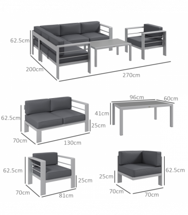 Outsunny 5 PCs Garden Sofa Set w/ Cushions, Aluminium Furniture Sets, Grey