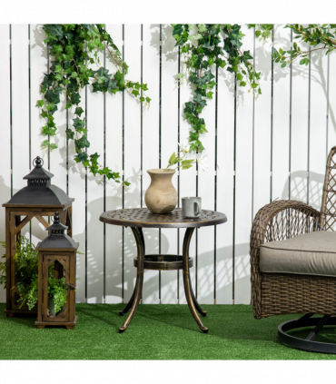 Outsunny 60cm Round Hollow Top Design Side Table with Cast Aluminum Frame