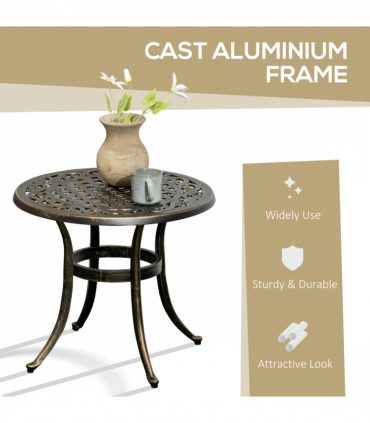 Outsunny 60cm Round Hollow Top Design Side Table with Cast Aluminum Frame