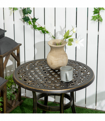 Outsunny 60cm Round Hollow Top Design Side Table with Cast Aluminum Frame