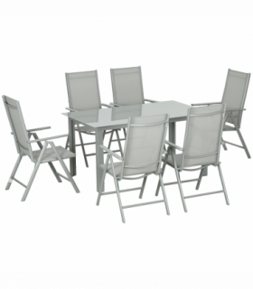Outsunny 7 Piece Garden Dining Set, Outdoor Table and 6 Chair, Aluminium, Grey