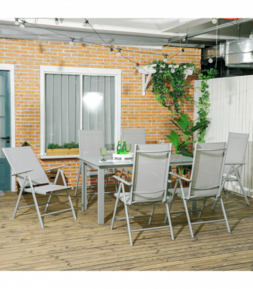 Outsunny 7 Piece Garden Dining Set, Outdoor Table and 6 Chair, Aluminium, Grey