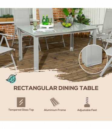 Outsunny 7 Piece Garden Dining Set, Outdoor Table and 6 Chair, Aluminium, Grey