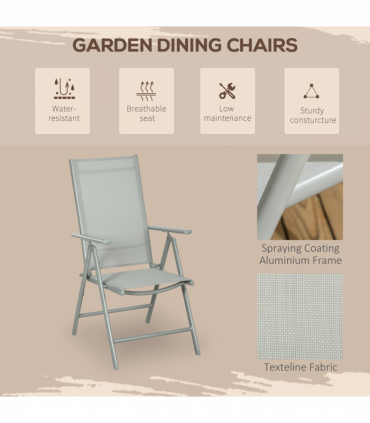 Outsunny 7 Piece Garden Dining Set, Outdoor Table and 6 Chair, Aluminium, Grey