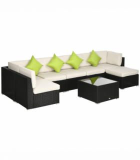 Outsunny 8 Pieces Patio Rattan Sofa Set Garden Furniture Set for Outdoor Black
