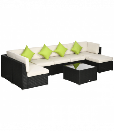 Outsunny 8 Pieces Patio Rattan Sofa Set Garden Furniture Set for Outdoor Black