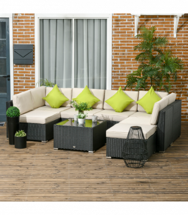 Outsunny 8 Pieces Patio Rattan Sofa Set Garden Furniture Set for Outdoor Black