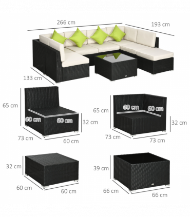 Outsunny 8 Pieces Patio Rattan Sofa Set Garden Furniture Set for Outdoor Black