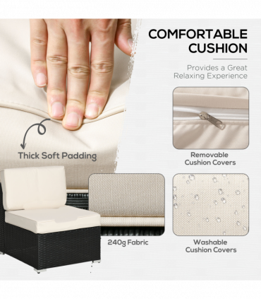 Outsunny 8 Pieces Patio Rattan Sofa Set Garden Furniture Set for Outdoor Black