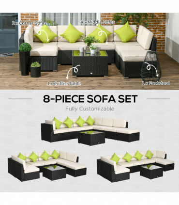 Outsunny 8 Pieces Patio Rattan Sofa Set Garden Furniture Set for Outdoor Black