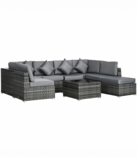 Outsunny 8 Pieces Patio Rattan Sofa Set Garden Furniture Set for Outdoor Grey
