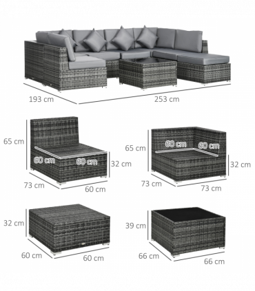 Outsunny 8 Pieces Patio Rattan Sofa Set Garden Furniture Set for Outdoor Grey