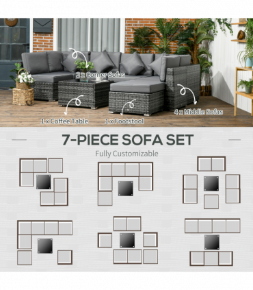 Outsunny 8 Pieces Patio Rattan Sofa Set Garden Furniture Set for Outdoor Grey