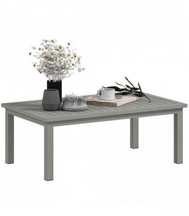 Outsunny Aluminium Outdoor Coffee Table Patio Table w/ Grey Wood Grain Effect