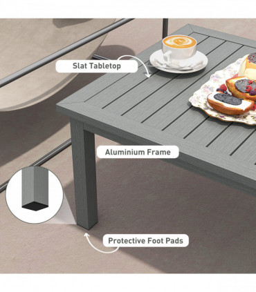 Outsunny Aluminium Outdoor Coffee Table Patio Table w/ Grey Wood Grain Effect