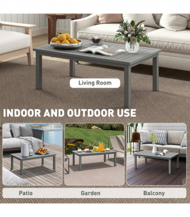 Outsunny Aluminium Outdoor Coffee Table Patio Table w/ Grey Wood Grain Effect